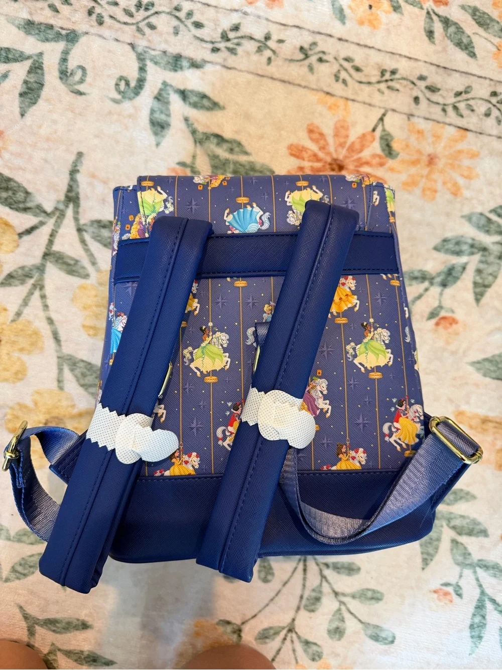 Loungefly Disney Princess Carousel Mini Backpack girly colorful gold blue